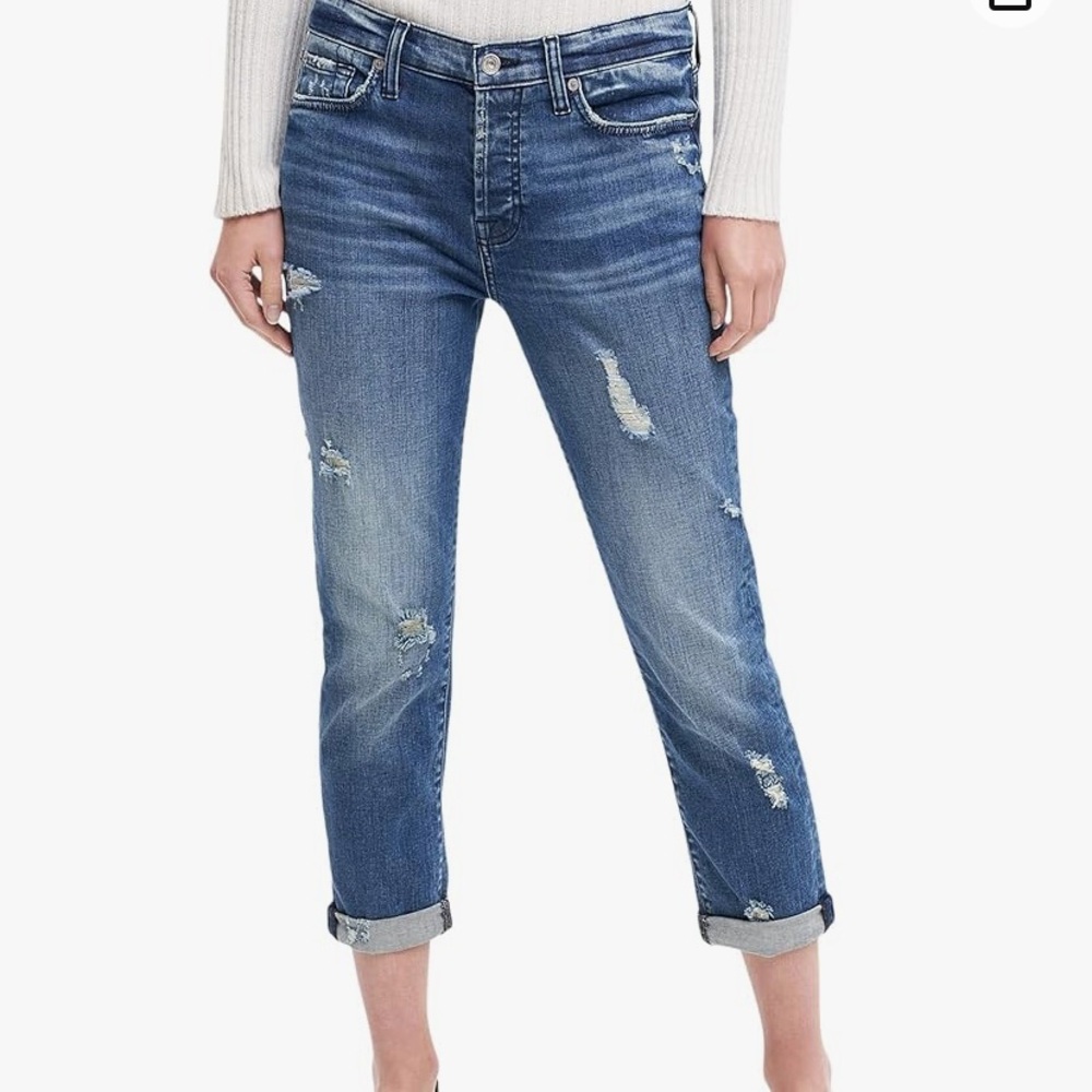 7 For All Mankind Skinny Boyfriend Distressed Jeans